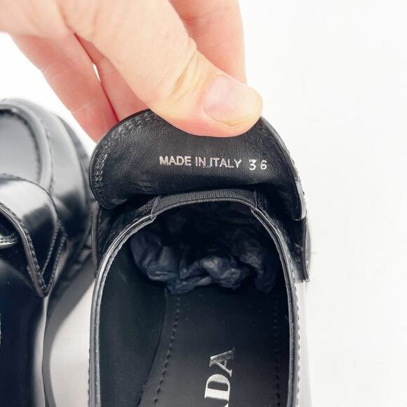 Prada Black Brushed Leather Chocolate Chunky Triangle Logo Loafer size IT 36 - Picture 14 of 15